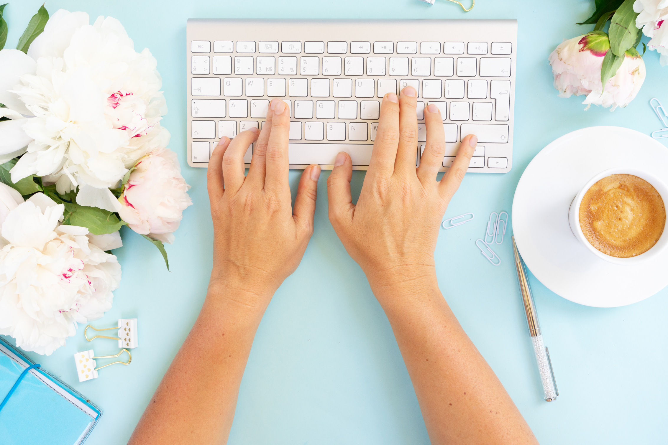 Keyboard, Coffee and Flowers